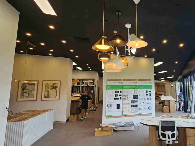 This image displayed a modern showroom with a complete electrical upgrade, ensuring efficiency and safety.