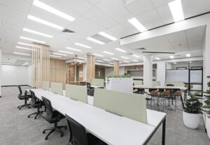 Commercial Electrician Sydney team completed an electrical fitout in a modern office with open workstations.